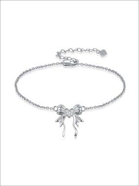 Sterling Silver Diamond Bow Bracelet Adjustable Chain Gift